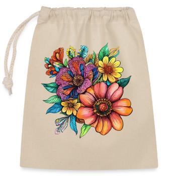 Fleurs splendantes couleurs néon - Sac cadeau en coton avec cordon (25 x 30 cm) - nature - Devant
