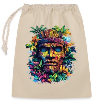 Tiki Tropenmaske Neonfarben - Verschließbarer Geschenkbeutel aus Baumwolle (25x30cm) - Natur - Vorne