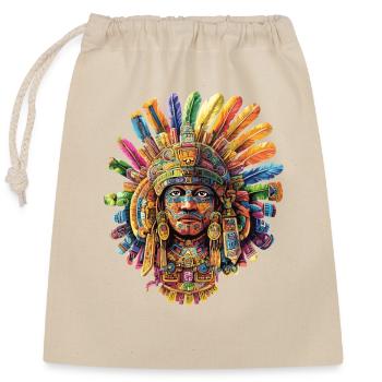 Masque coloré en plumes aztèques - Sac cadeau en coton avec cordon (25 x 30 cm) - nature - Devant