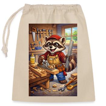 Waschbär Holzhandwerker - Verschließbarer Geschenkbeutel aus Baumwolle (25x30cm) - Natur - Vorne