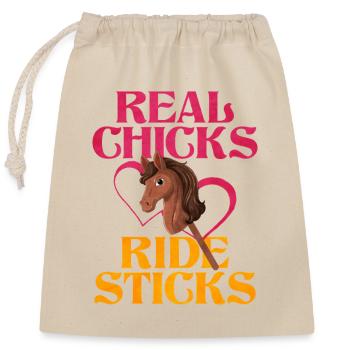 Real Chicks Ride Sticks Hobby Horsing - Verschließbarer Geschenkbeutel aus Baumwolle (25x30cm) - Natur - Vorne