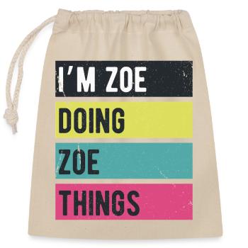 Je suis Zoe qui fait des choses Zoe Couleurs rétro - Sac cadeau en coton avec cordon (25 x 30 cm) - nature - Devant