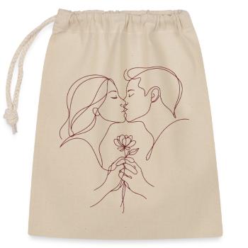 I love You - Valentins Tag | Kuss Linie mit Rose - Verschließbarer Geschenkbeutel aus Baumwolle (25x30cm) - Natur - Vorne