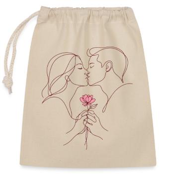 I love You - Valentins Tag | Kuss Linie mit Rose - Verschließbarer Geschenkbeutel aus Baumwolle (25x30cm) - Natur - Vorne