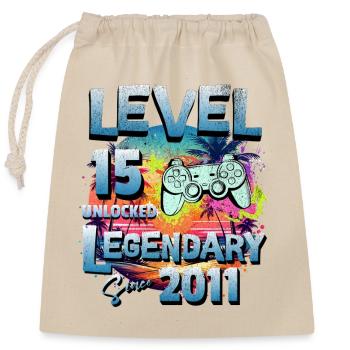 Level 15 years Unlocked since 2011 Birthday - Closable cotton gift bag (25x30cm) - nature - Front