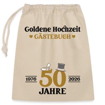 Golden Wedding Anniversary 2026 50th Wedding Anniversary Guestbook - Closable cotton gift bag (25x30cm) - nature - Front