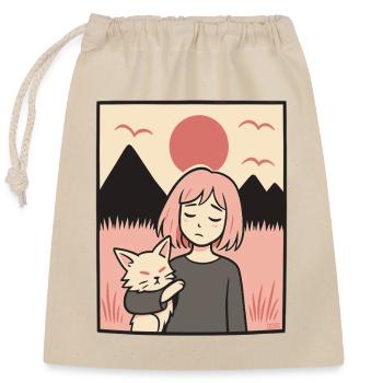 Girl with cat team - Closable cotton gift bag (25x30cm) - nature - Front
