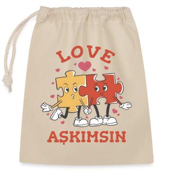 Love Askimsin : Pièces du puzzle dans Love Design - Sac cadeau en coton avec cordon (25 x 30 cm) - nature - Devant