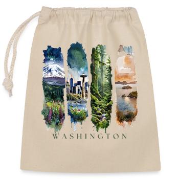 Washington Travel – Evergreen & Skyline Vibes - Verschließbarer Geschenkbeutel aus Baumwolle (25x30cm) - Natur - Vorne