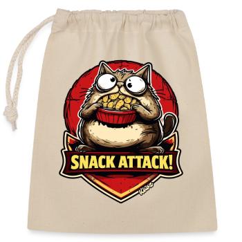Snack-Attacke Katze mit Popcorn - Verschließbarer Geschenkbeutel aus Baumwolle (25x30cm) - Natur - Vorne