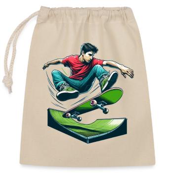 Cartoon Skateboarder Sprung - Verschließbarer Geschenkbeutel aus Baumwolle (25x30cm) - Natur - Vorne
