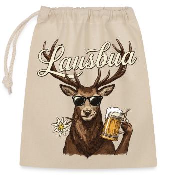 Lausbua Hirsch – Motif de costume traditionnel sympa avec de la bière - Sac cadeau en coton avec cordon (25 x 30 cm) - nature - Devant