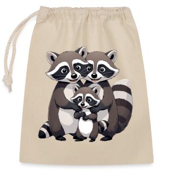 Raccoon Family Cuddle - Closable cotton gift bag (25x30cm) - nature - Front