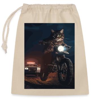 Nachtkatze auf Motorrad - Verschließbarer Geschenkbeutel aus Baumwolle (25x30cm) - Natur - Vorne