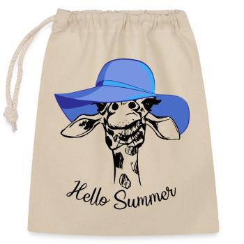 Hello Summer Giraffe Blue Sun Hat Animal Design - Closable cotton gift bag (25x30cm) - nature - Front
