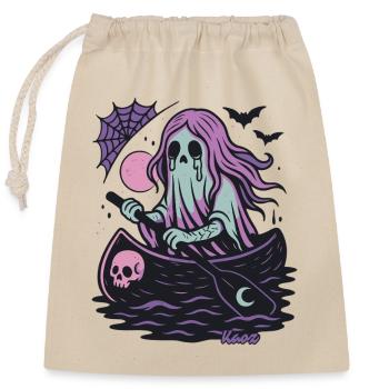 Ghost in the boat with moon and bat - Closable cotton gift bag (25x30cm) - nature - Front