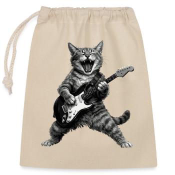 Funny Rock and Roll Cat Electric Guitar - Closable cotton gift bag (25x30cm) - nature - Front