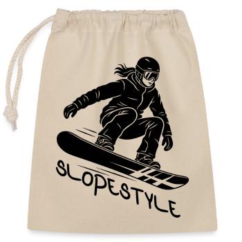 Slopestyle Snowboard Action Geschenk - Verschließbarer Geschenkbeutel aus Baumwolle (25x30cm) - Natur - Vorne