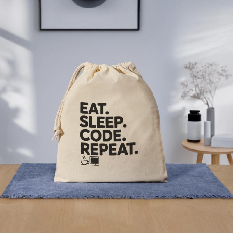 Eat. Sleep. Code. Repeat. Closable cotton gift bag (25x30cm)