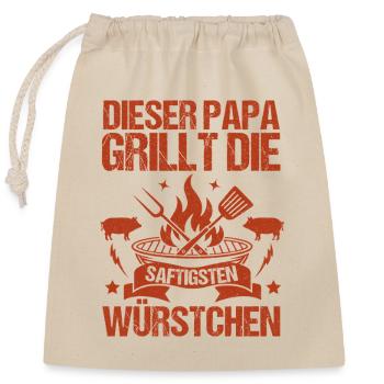 Barbecue, fête des pères, papa - Sac cadeau en coton avec cordon (25 x 30 cm) - nature - Devant