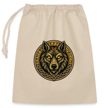 Wolf medallion with rune ring - Closable cotton gift bag (25x30cm) - nature - Front