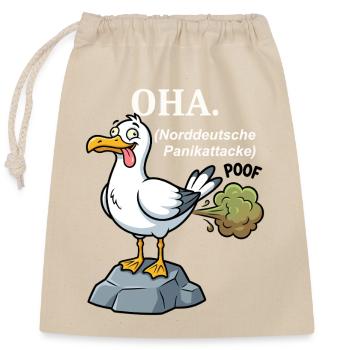 Norddeutscher Humor Spruch Möwe OHA. - Verschließbarer Geschenkbeutel aus Baumwolle (25x30cm) - Natur - Vorne