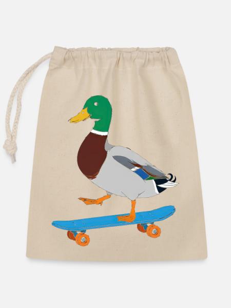 Ente auf dem Skateboard - Verschließbarer Geschenkbeutel aus Baumwolle (25x30cm) - Natur
