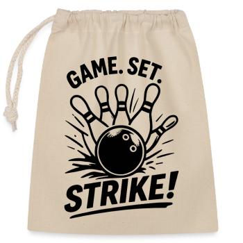 Game Set Strike Bowling Champion Sport Look - Closable cotton gift bag (25x30cm) - nature - Front