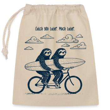 À plus tard, bien plus tard... Paresseux tandem - Sac cadeau en coton avec cordon (25 x 30 cm) - nature - Devant