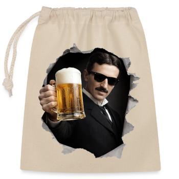 Nikola avec de la bière et des lunettes de soleil - Sac cadeau en coton avec cordon (25 x 30 cm) - nature - Devant