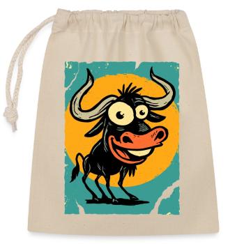 Funny bull in the circle of the sun - Closable cotton gift bag (25x30cm) - nature - Front