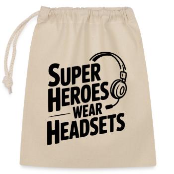 Superhelden tragen Headsets - Verschließbarer Geschenkbeutel aus Baumwolle (25x30cm) - Natur - Vorne