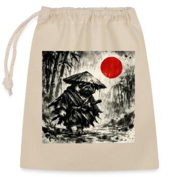 Peinture japonaise à l’encre du chien samouraï - Sac cadeau en coton avec cordon (25 x 30 cm) - nature - Devant