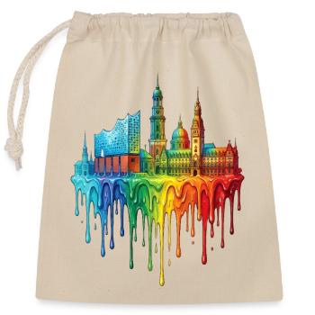 Hamburg with colorful gradient color - Closable cotton gift bag (25x30cm) - nature - Front