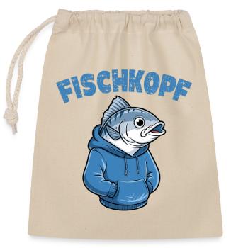  FISCHKOPF Lustiger Angler Spruch Norddeutscher - Verschließbarer Geschenkbeutel aus Baumwolle (25x30cm) - Natur - Vorne