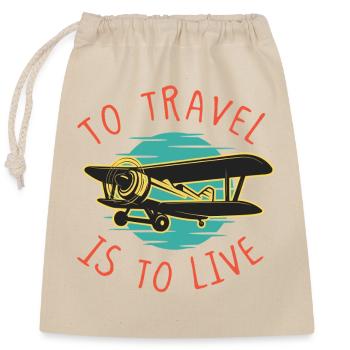 Voyager, c’est vivre – Art vintage sur biplans - Sac cadeau en coton avec cordon (25 x 30 cm) - nature - Devant