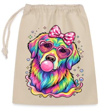 Regenbogen-süßer goldener Hund bläst Kaugummi - Verschließbarer Geschenkbeutel aus Baumwolle (25x30cm) - Natur - Vorne