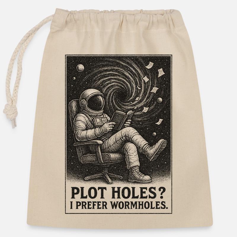 Plotlöcher? Lieber Wurmlöcher | Sci-Fi - Verschließbarer Geschenkbeutel aus Baumwolle (25x30cm) - Natur