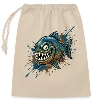 Mutiger Piranha mit Farbspritzern - Verschließbarer Geschenkbeutel aus Baumwolle (25x30cm) - Natur - Vorne