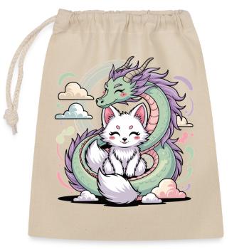 Kawaii Drache Fuchs Shirt Magisches Pastell Motiv - Verschließbarer Geschenkbeutel aus Baumwolle (25x30cm) - Natur - Vorne