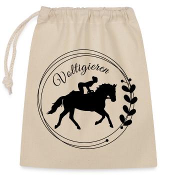 Voltigieren Bank: Volti Pferdesport Pflichtübung - Verschließbarer Geschenkbeutel aus Baumwolle (25x30cm) - Natur - Vorne