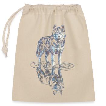 Husky sibérien avec réflexion dans l’eau - Sac cadeau en coton avec cordon (25 x 30 cm) - nature - Devant