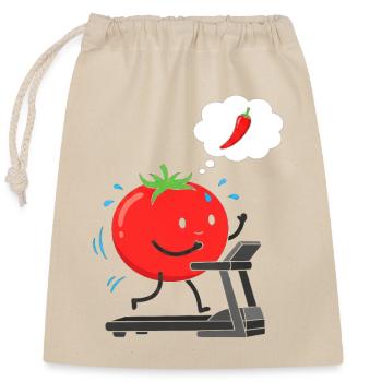 Tomate auf Laufband - Verschließbarer Geschenkbeutel aus Baumwolle (25x30cm) - Natur - Vorne