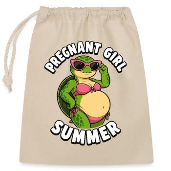 Fille enceinte, été, plage, tortue, - Sac cadeau en coton avec cordon (25 x 30 cm) - nature - Devant