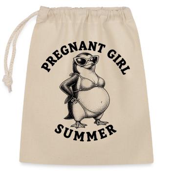 Fille enceinte, été, plage, pingouin, désir - Sac cadeau en coton avec cordon (25 x 30 cm) - nature - Devant