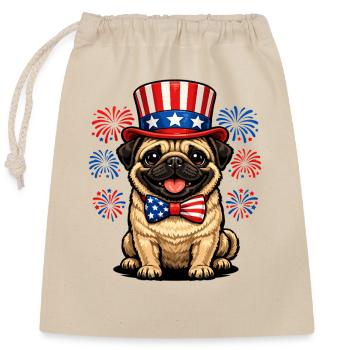 Mops Patriot Süßer Hund Independence Day USA - Verschließbarer Geschenkbeutel aus Baumwolle (25x30cm) - Natur - Vorne