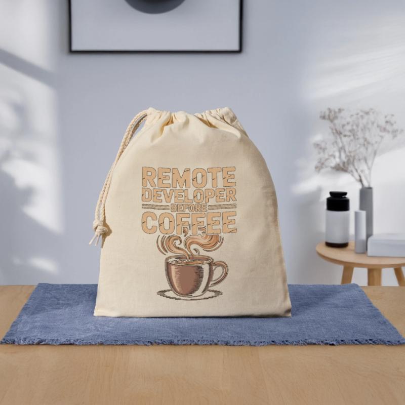 Remote Developer Before Remote Coder Coffee Lover Verschließbarer Geschenkbeutel aus Baumwolle (25x30cm)
