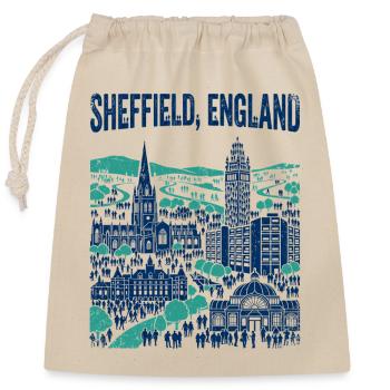 Sheffield England City Skyline With Landmarks - Verschließbarer Geschenkbeutel aus Baumwolle (25x30cm) - Natur - Vorne