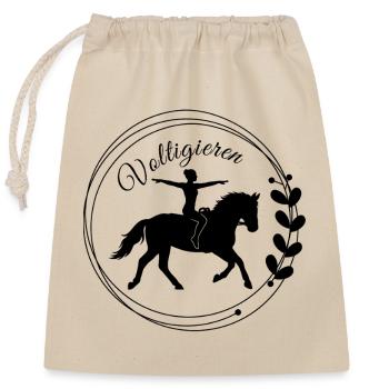 Voltigieren Grundsitz – Geschenk für Voltigierer - Verschließbarer Geschenkbeutel aus Baumwolle (25x30cm) - Natur - Vorne