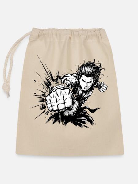 Manga Fighter Punch - Verschließbarer Geschenkbeutel aus Baumwolle (25x30cm) - Natur